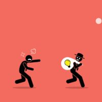 Evil businessman stealing business idea. Vector artwork illustration depicts the concept of business thief, copyright infringement, plagiarism , bad person, dishonest, underhand, and cheater. Evil businessman stealing business idea. Vector artwork illustration depicts the concept of business thief, copyright infringement, plagiarism , bad person, dishonest, underhand, and cheater.