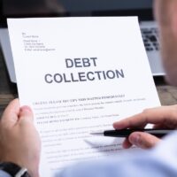 Man Reading Debt Collection Notice Letter At Desk Man Reading Debt Collection Notice Letter At Desk